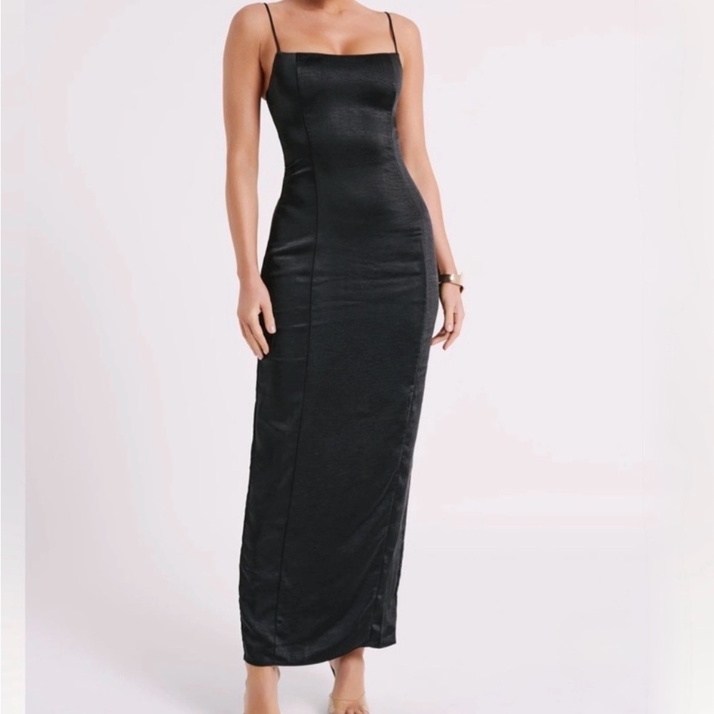 MESHKI Black Maxi Satin Dress